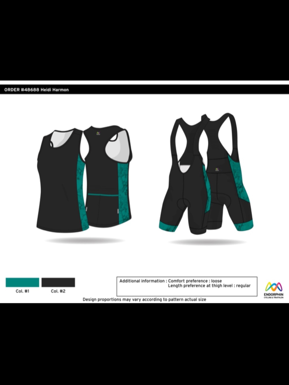 Go Beyond Endorphin Cycling Striped Cycling Tank and bib in Black & teal